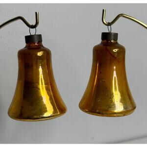 VTG Lot of 2 Mercury Glass Bell Ornaments Gold Made in US of A Silvered Pre War